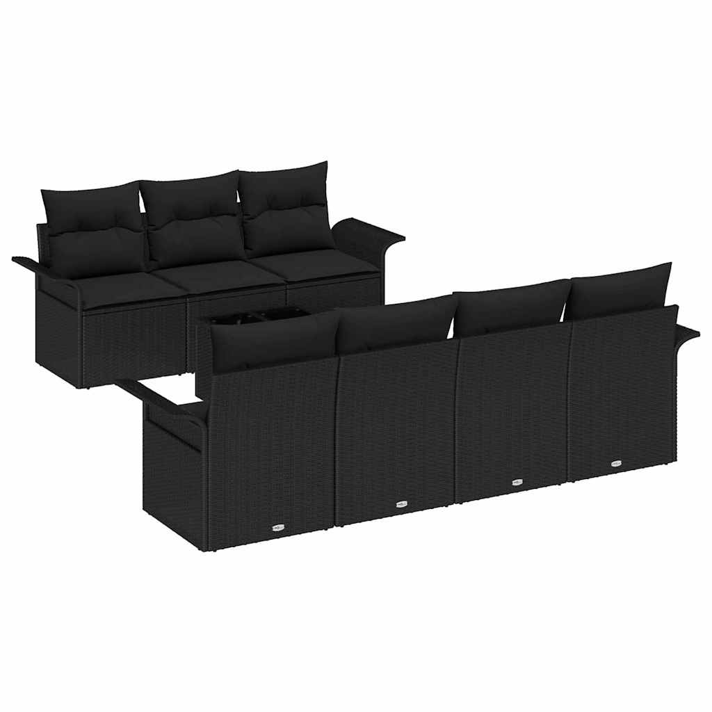 Tuin Sofa Set met kussen 8 pcs Zwart poly rattan is nu te koop bij PeponiXL, paradijselijk wonen!