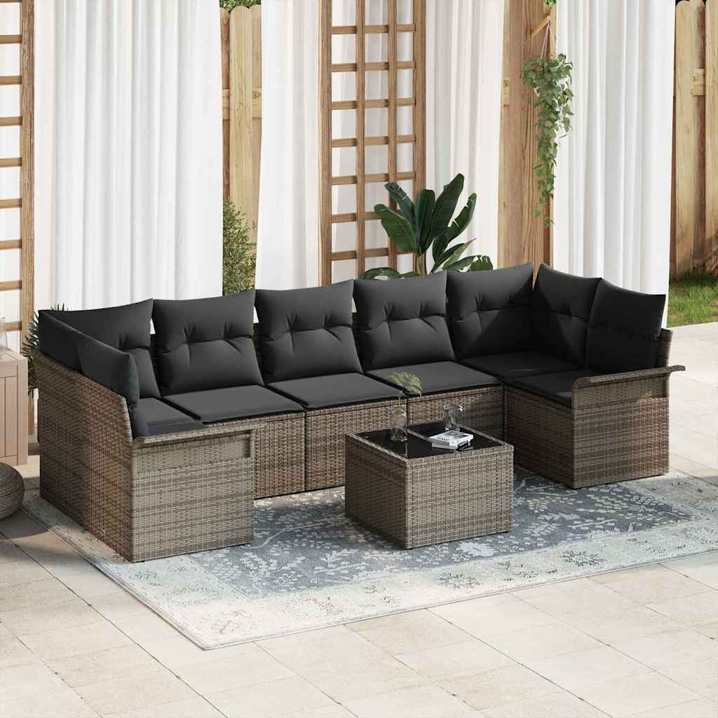 Tuin Sofa Set met kussen 8 pcs Grijs poly rattan is nu te koop bij PeponiXL, paradijselijk wonen!