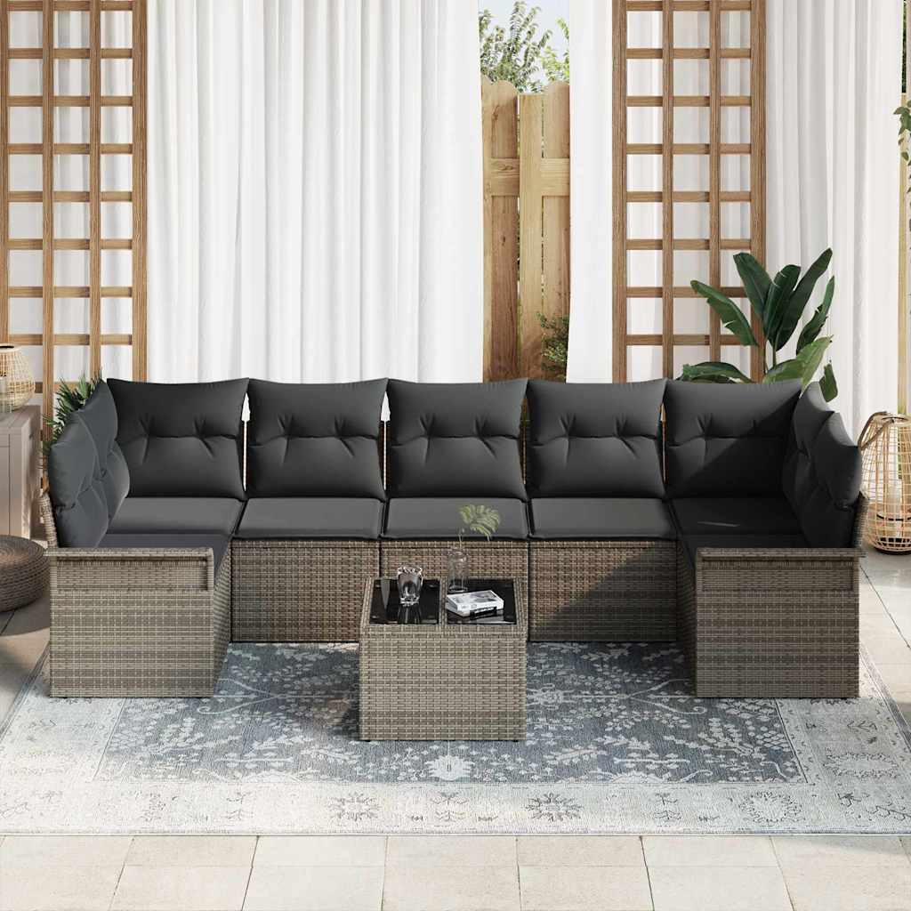 Tuin Sofa Set met kussen 8 pcs Grijs poly rattan is nu te koop bij PeponiXL, paradijselijk wonen!