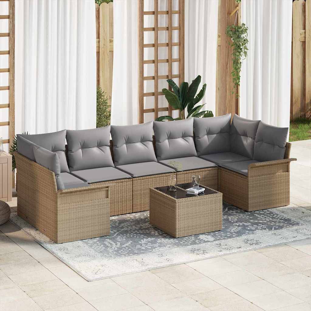 Tuin Sofa Set met kussen 8 pcs Beige poly rattan is nu te koop bij PeponiXL, paradijselijk wonen!