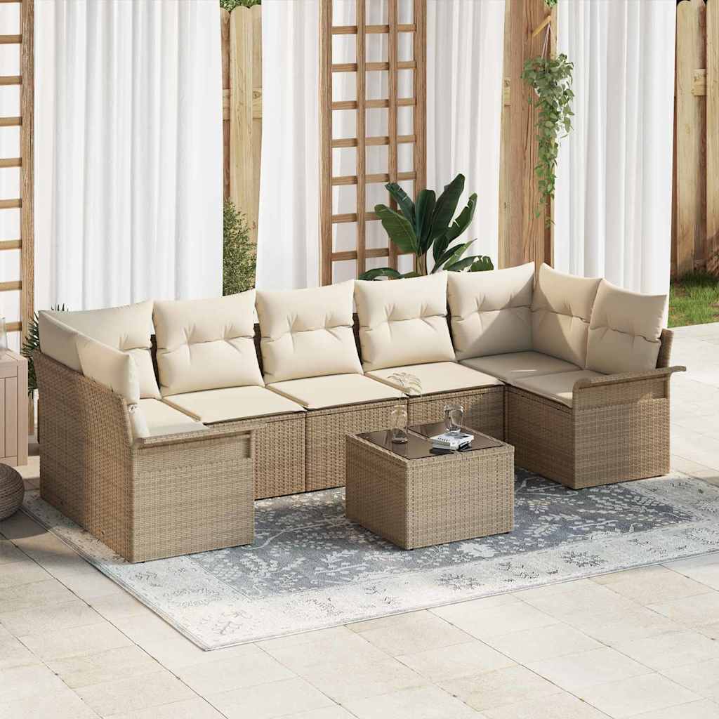 Tuin Sofa Set met kussen 8 pcs Beige poly rattan is nu te koop bij PeponiXL, paradijselijk wonen!
