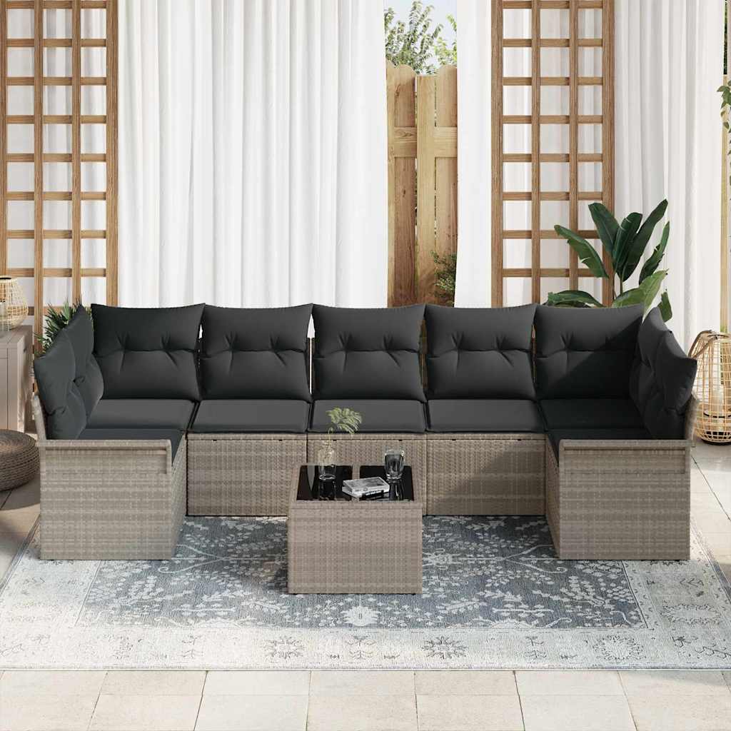 Tuin Sofa Set met kussen 8 pcs Lichtgrijs poly rattan is nu te koop bij PeponiXL, paradijselijk wonen!