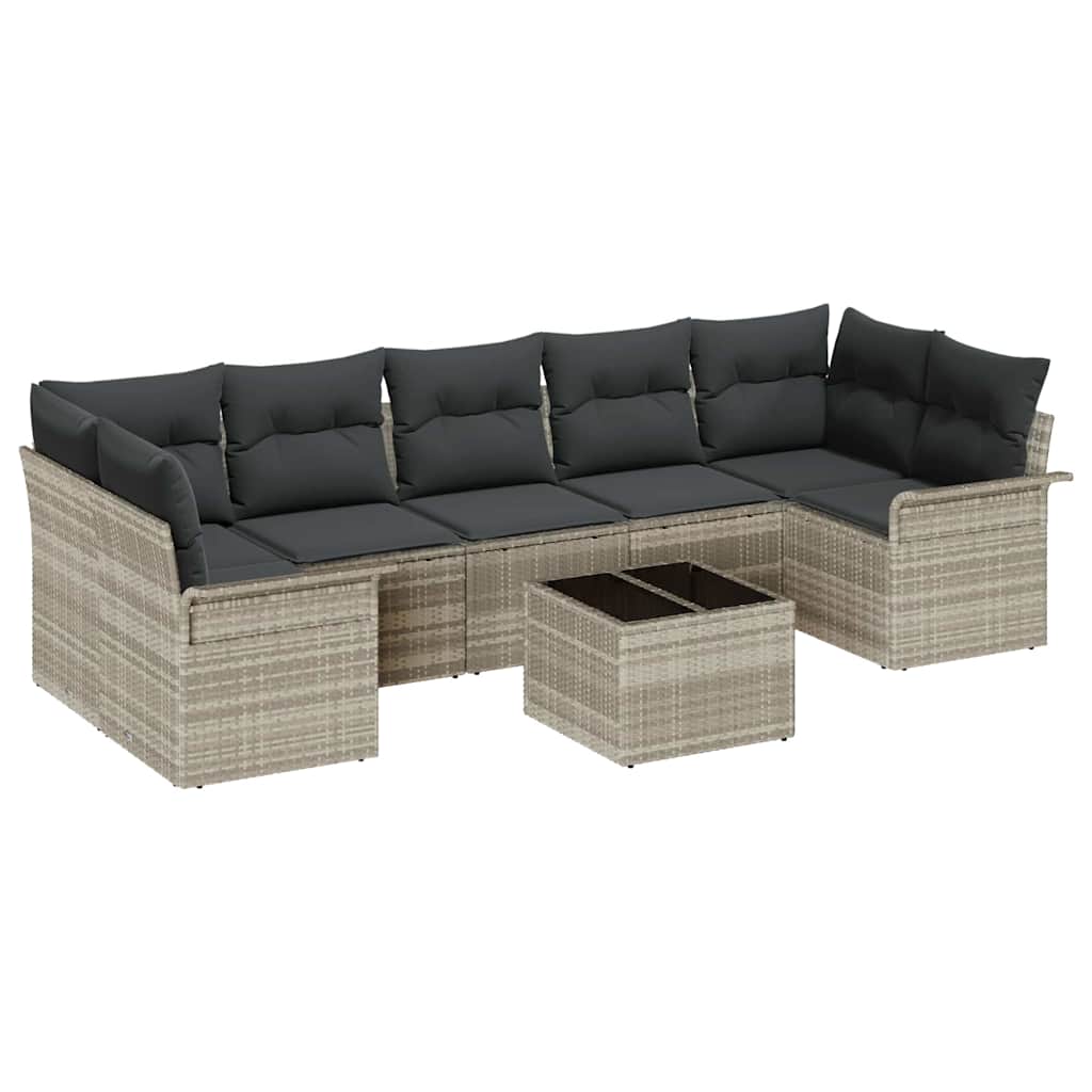 Tuin Sofa Set met kussen 8 pcs Lichtgrijs poly rattan is nu te koop bij PeponiXL, paradijselijk wonen!