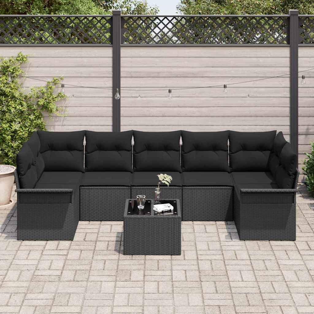 Tuin Sofa Set met kussen 8 pcs Zwart poly rattan is nu te koop bij PeponiXL, paradijselijk wonen!