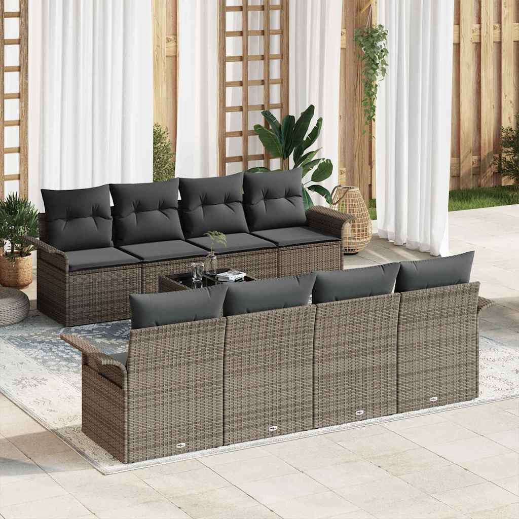 Tuin Sofa Set 9 pcs Grijs Poly riet is nu te koop bij PeponiXL, paradijselijk wonen!