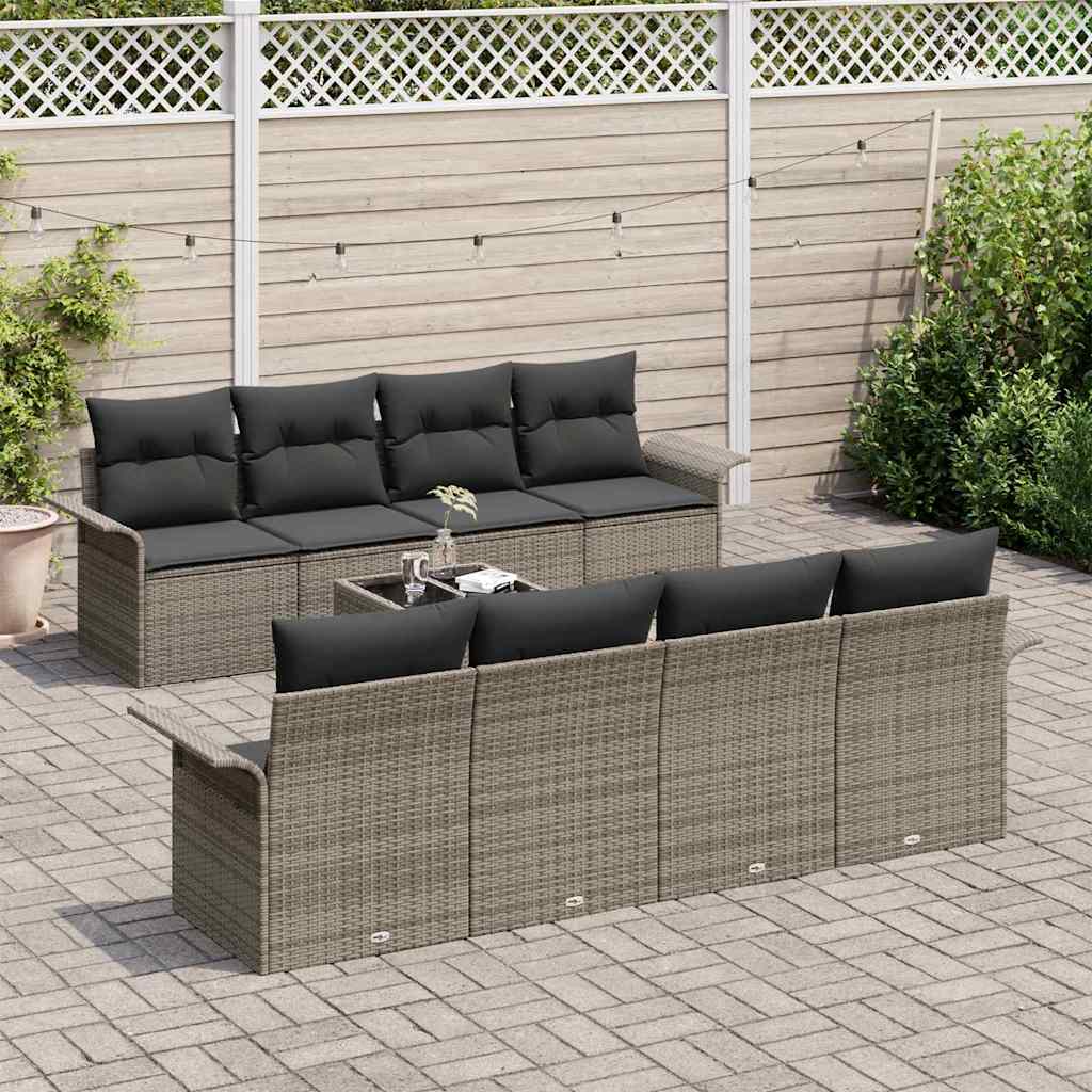 Tuin Sofa Set 9 pcs Grijs Poly riet is nu te koop bij PeponiXL, paradijselijk wonen!