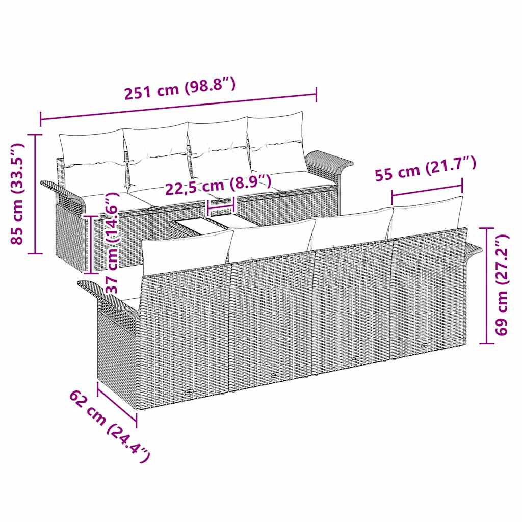 Tuin Sofa Set 9 pcs Grijs Poly riet is nu te koop bij PeponiXL, paradijselijk wonen!