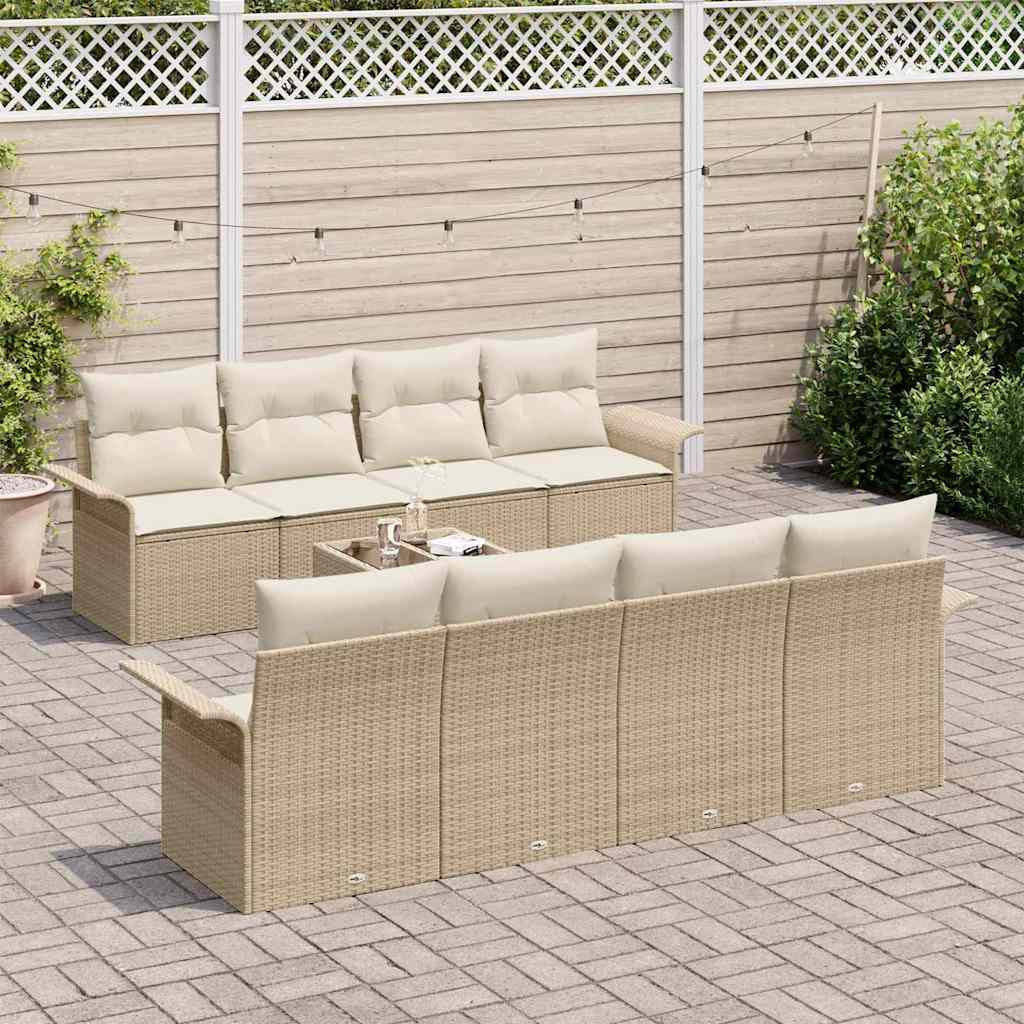 Tuin Sofa Set 9 pcs Beige Poly riet is nu te koop bij PeponiXL, paradijselijk wonen!
