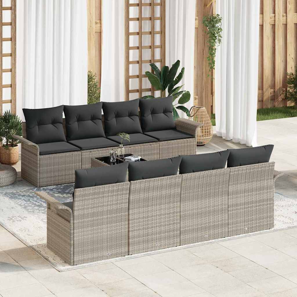 Tuin Sofa Set 9 pcs Lichtgrijs Poly riet is nu te koop bij PeponiXL, paradijselijk wonen!