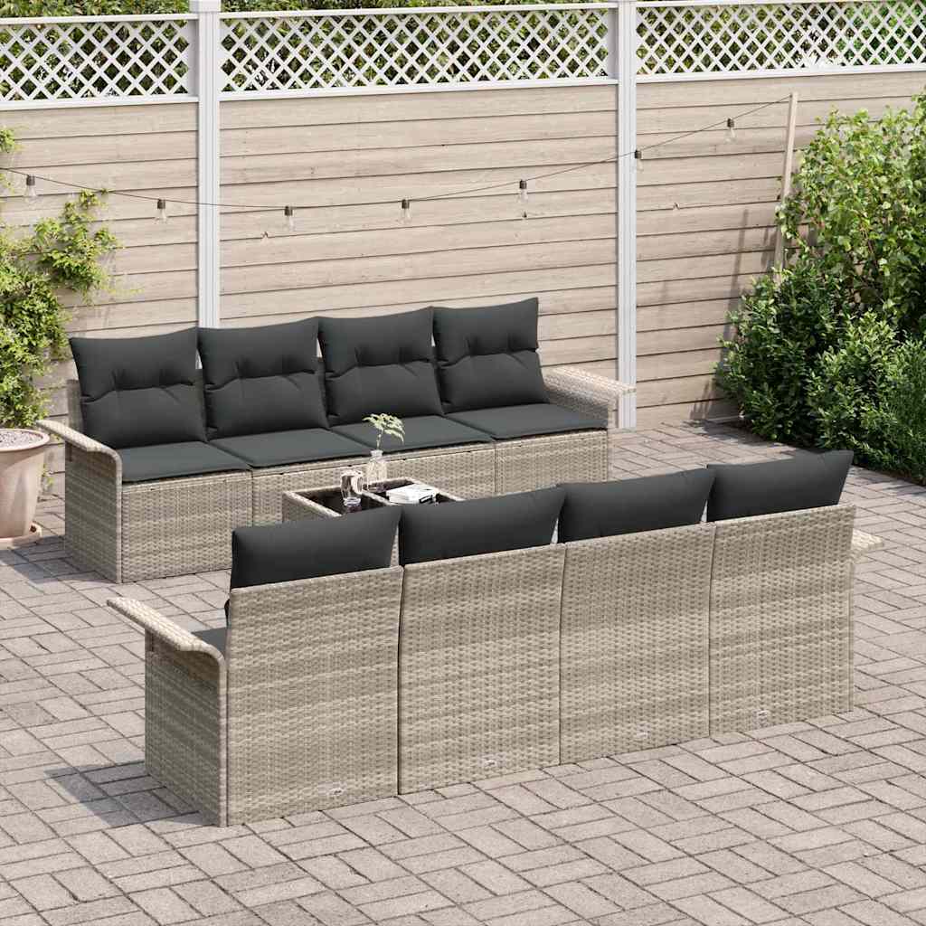 Tuin Sofa Set 9 pcs Lichtgrijs Poly riet is nu te koop bij PeponiXL, paradijselijk wonen!