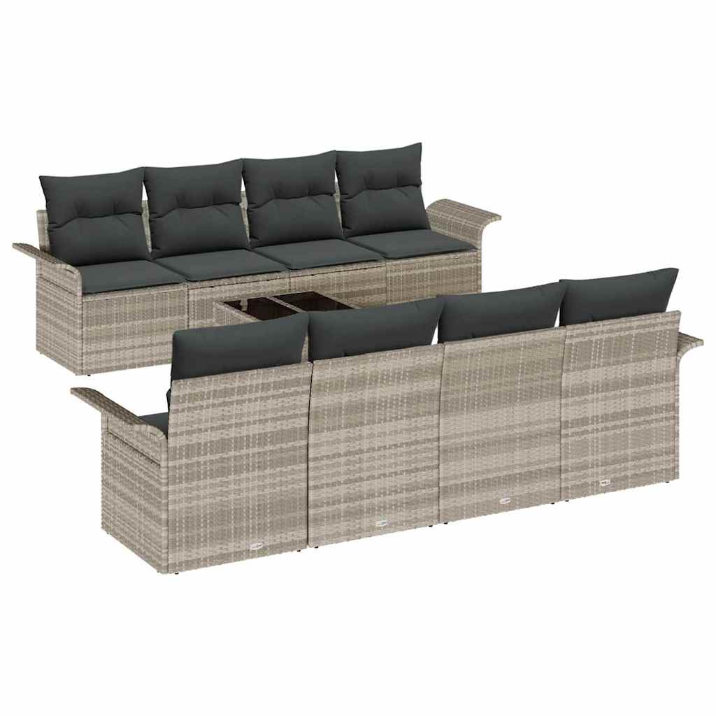 Tuin Sofa Set 9 pcs Lichtgrijs Poly riet is nu te koop bij PeponiXL, paradijselijk wonen!