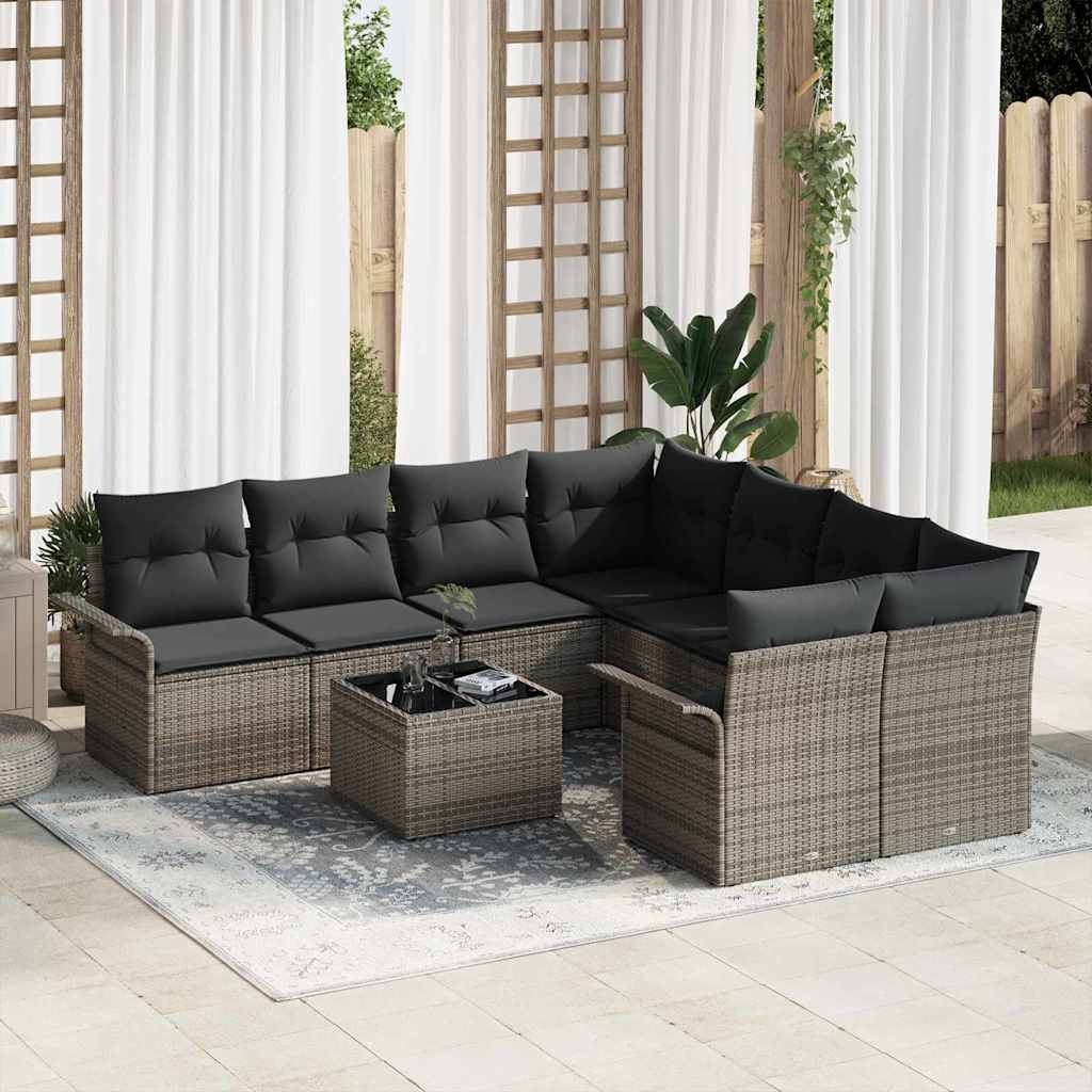 Tuin Sofa Set met kussen 9 pcs Grijs poly rattan is nu te koop bij PeponiXL, paradijselijk wonen!