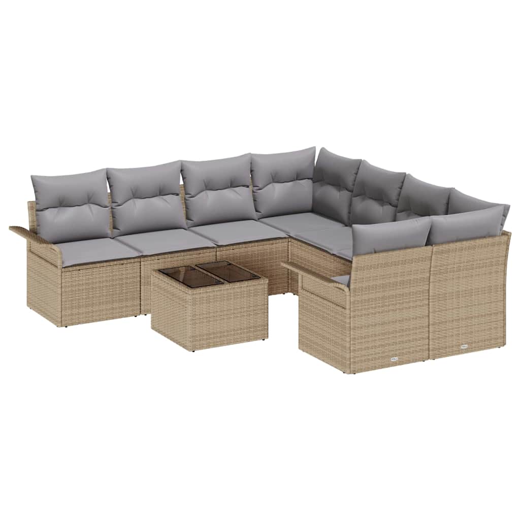 Tuin Sofa Set 9 pcs Beige Poly riet is nu te koop bij PeponiXL, paradijselijk wonen!