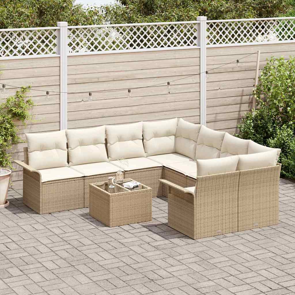 Tuin Sofa Set 9 pcs Beige Poly riet is nu te koop bij PeponiXL, paradijselijk wonen!