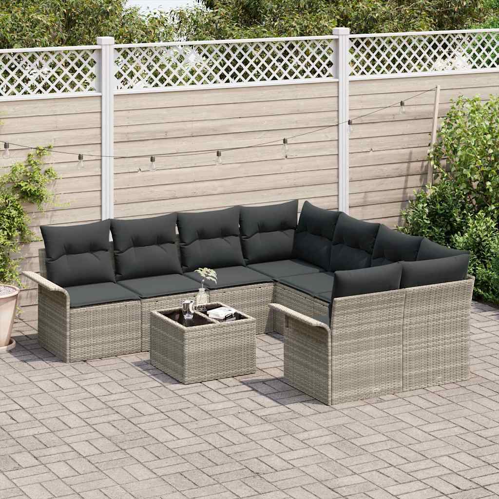 Tuin Sofa Set 9 pcs Lichtgrijs Poly riet is nu te koop bij PeponiXL, paradijselijk wonen!