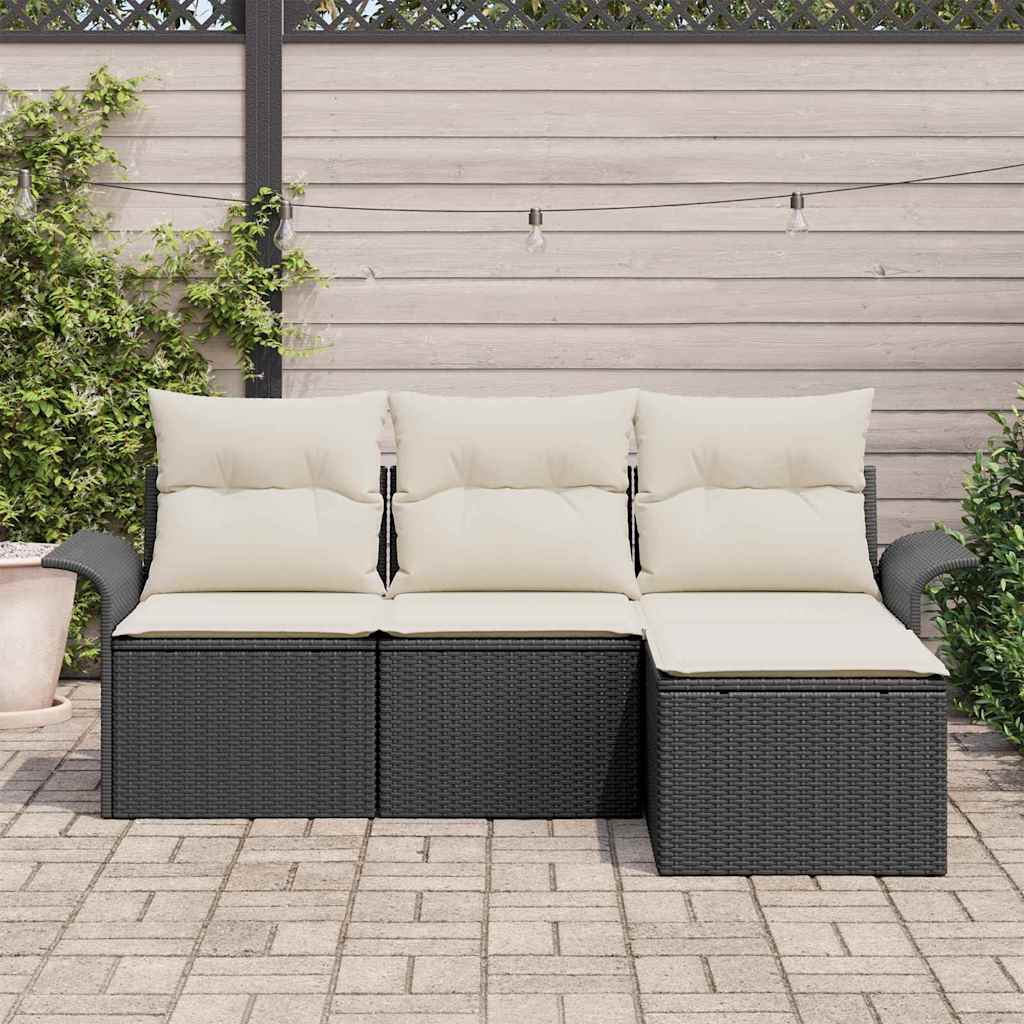 Bankstel met kussen 4 pcs Zwart en Crème poly rattan is nu te koop bij PeponiXL, paradijselijk wonen!