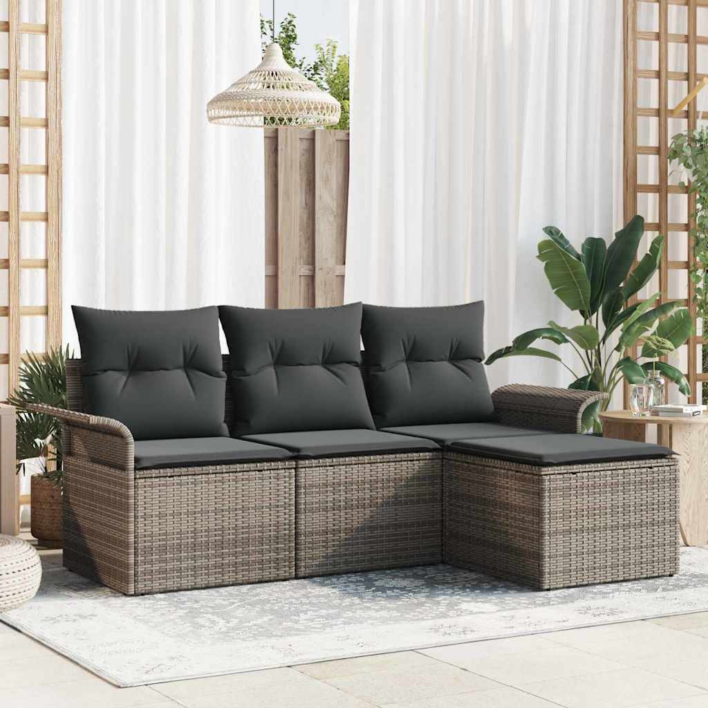 Bankstel met kussen 4 pcs Grijs poly rattan is nu te koop bij PeponiXL, paradijselijk wonen!