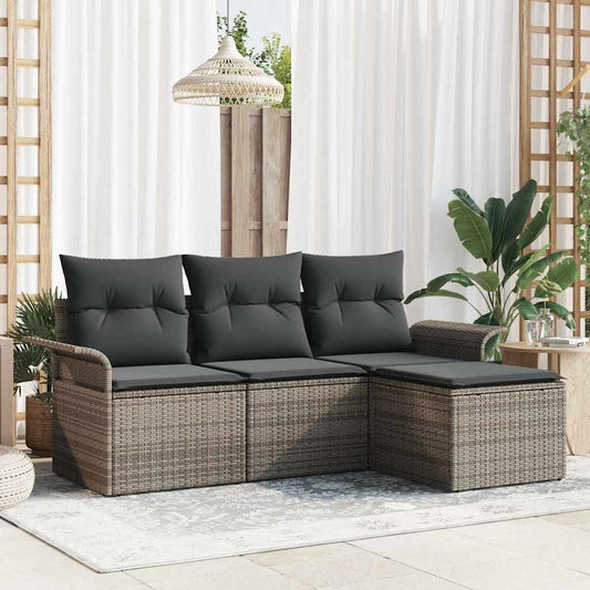 Bankstel met kussen 4 pcs Grijs poly rattan is nu te koop bij PeponiXL, paradijselijk wonen!