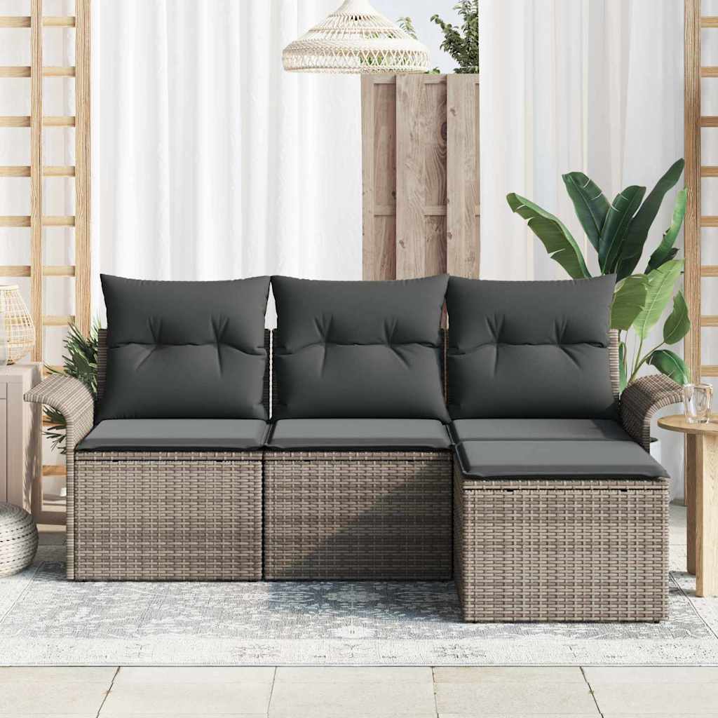 Bankstel met kussen 4 pcs Grijs poly rattan is nu te koop bij PeponiXL, paradijselijk wonen!
