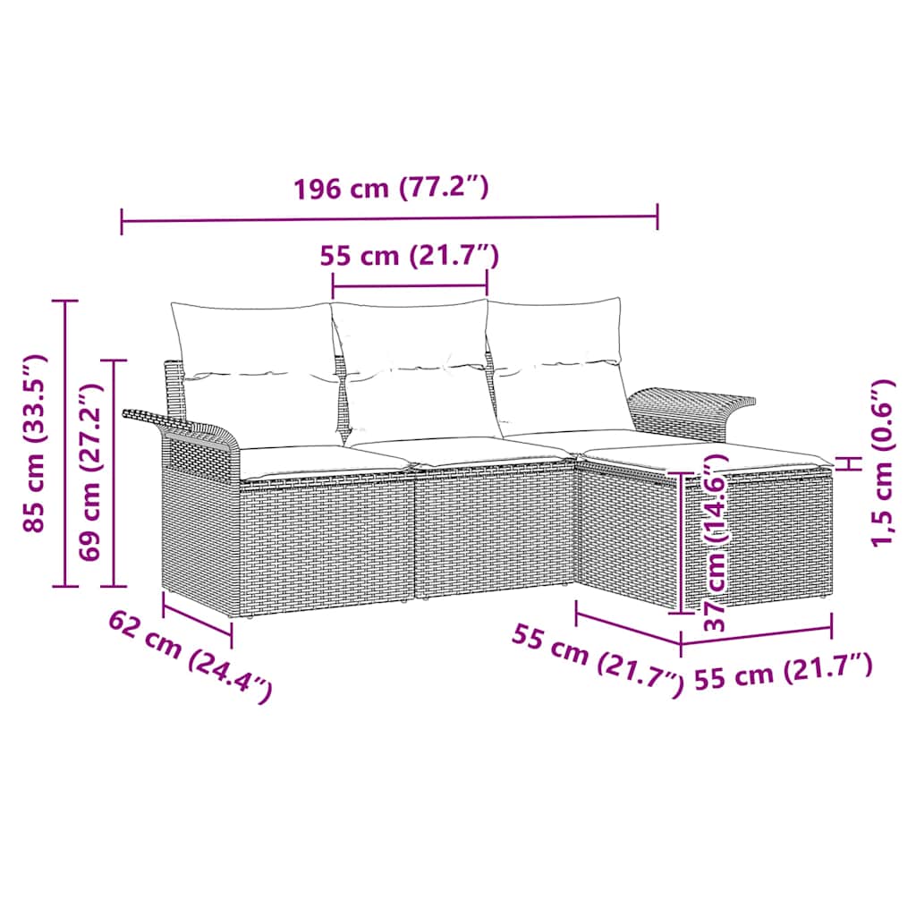 Bankstel met kussen 4 pcs Grijs poly rattan is nu te koop bij PeponiXL, paradijselijk wonen!