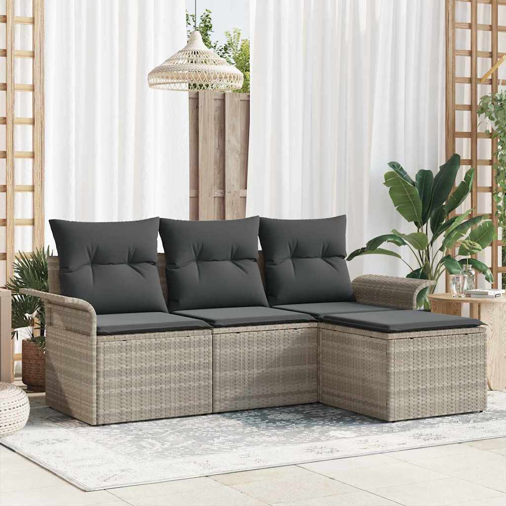 Bankstel met kussen 4 pcs Grijs poly rattan is nu te koop bij PeponiXL, paradijselijk wonen!