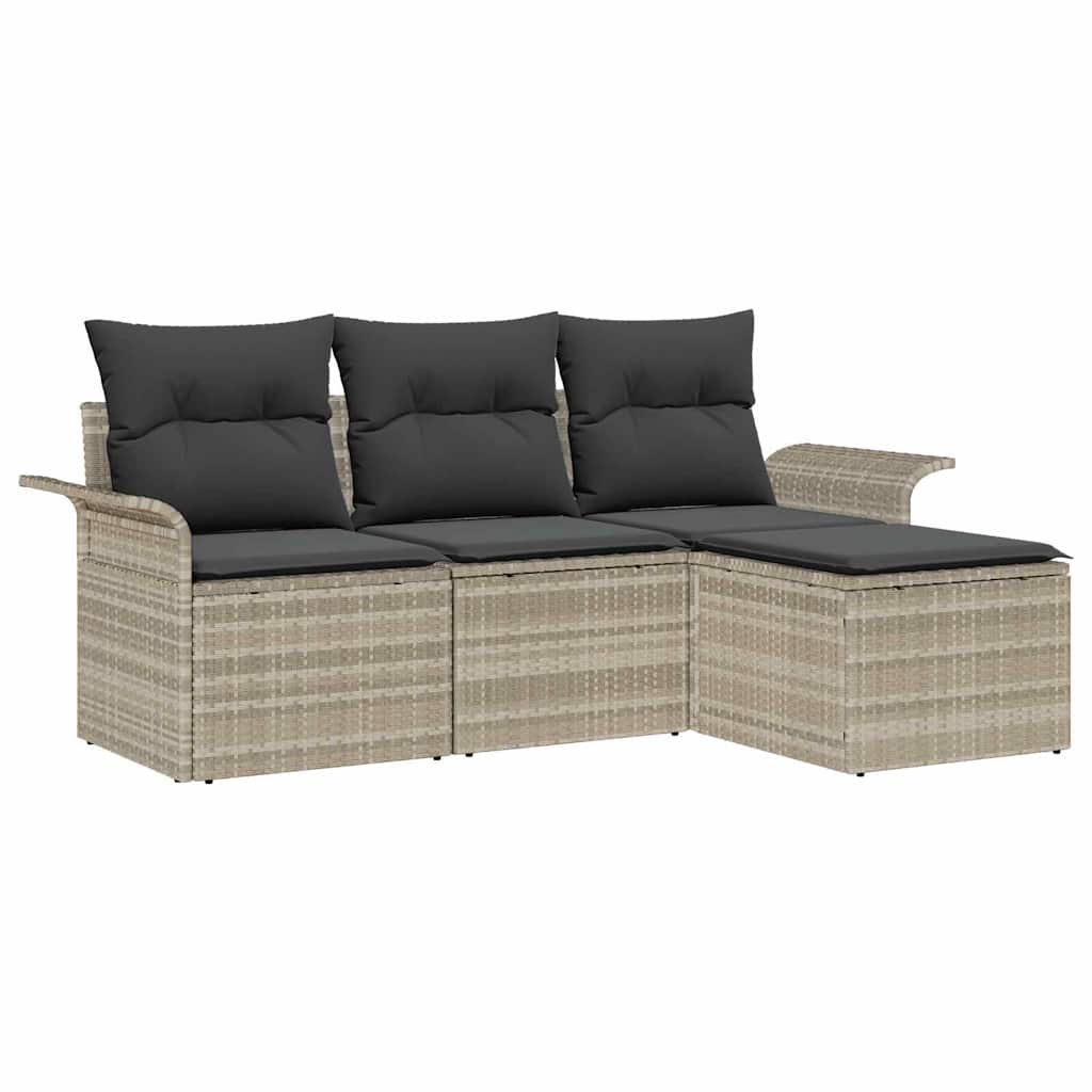 Bankstel met kussen 4 pcs Grijs poly rattan is nu te koop bij PeponiXL, paradijselijk wonen!