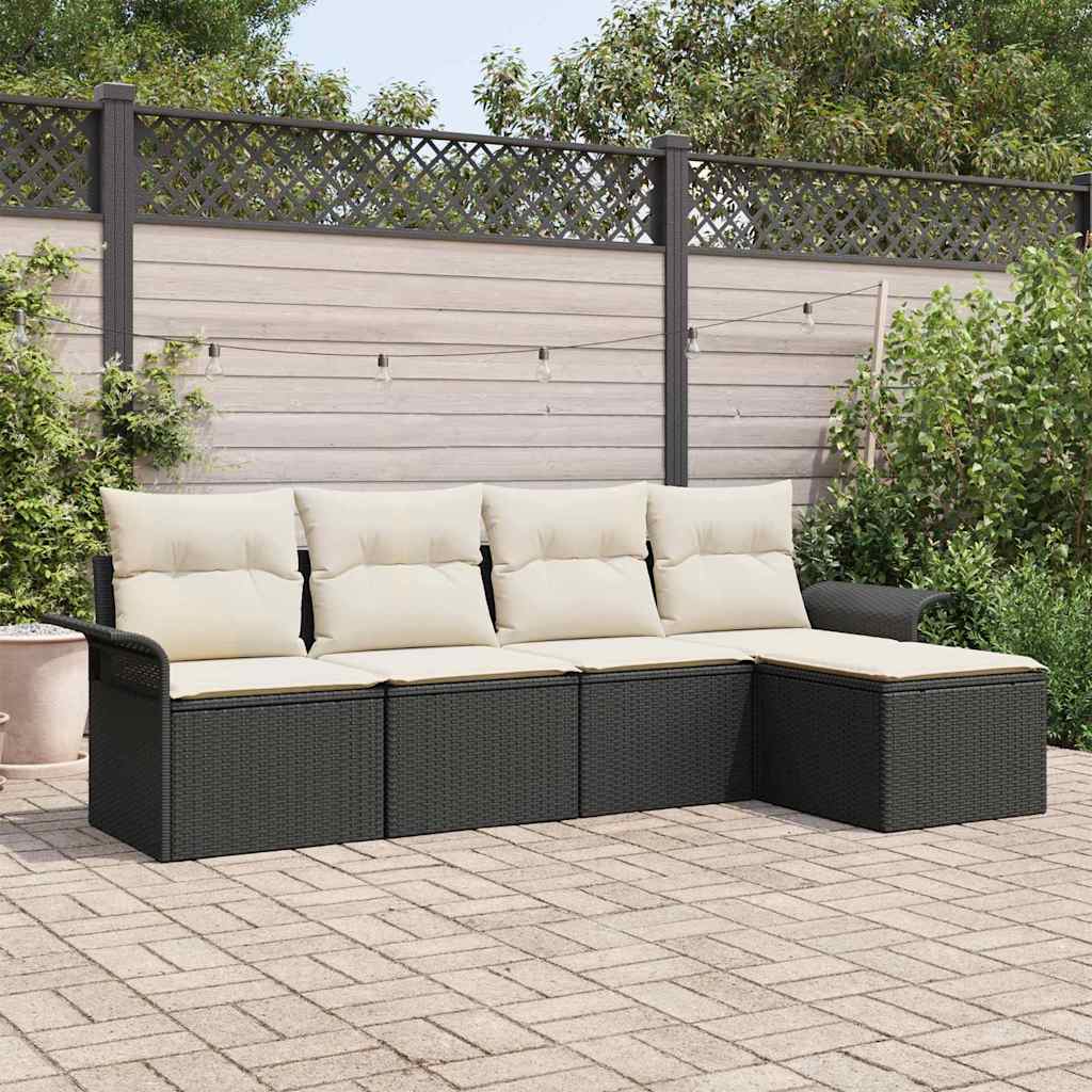 Buitensofa met kussen 5 pcs Zwart poly rattan is nu te koop bij PeponiXL, paradijselijk wonen!