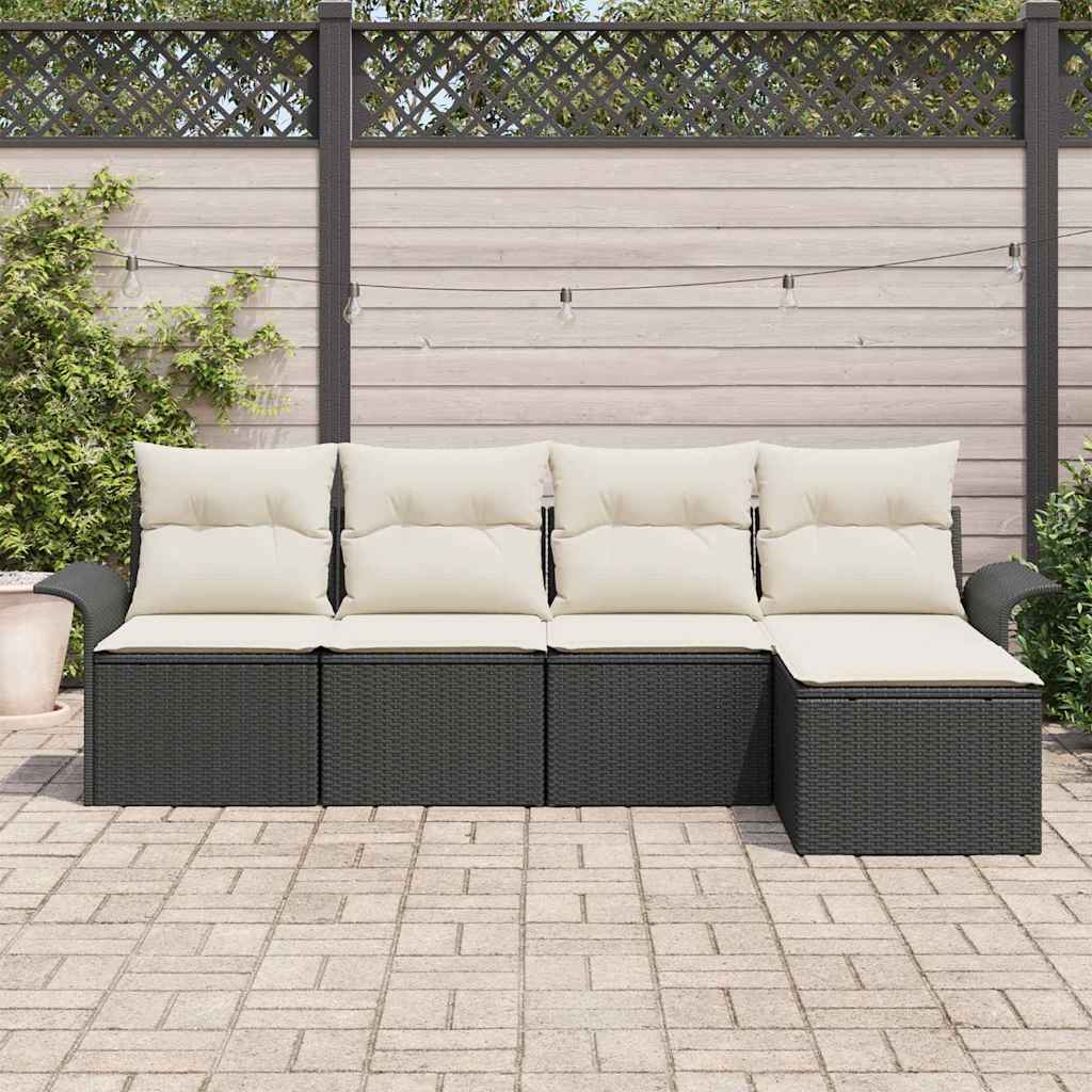 Buitensofa met kussen 5 pcs Zwart poly rattan is nu te koop bij PeponiXL, paradijselijk wonen!