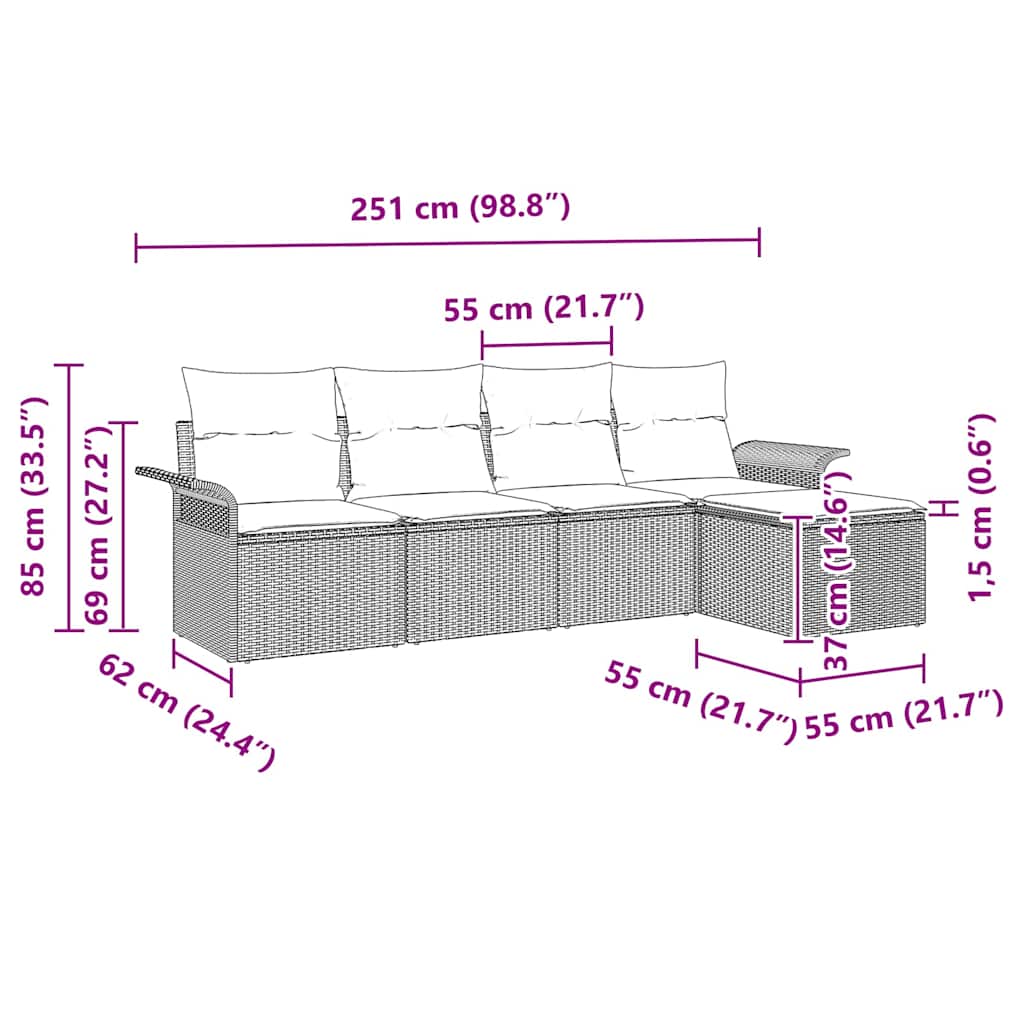 Buitensofa met kussen 5 pcs Zwart poly rattan is nu te koop bij PeponiXL, paradijselijk wonen!