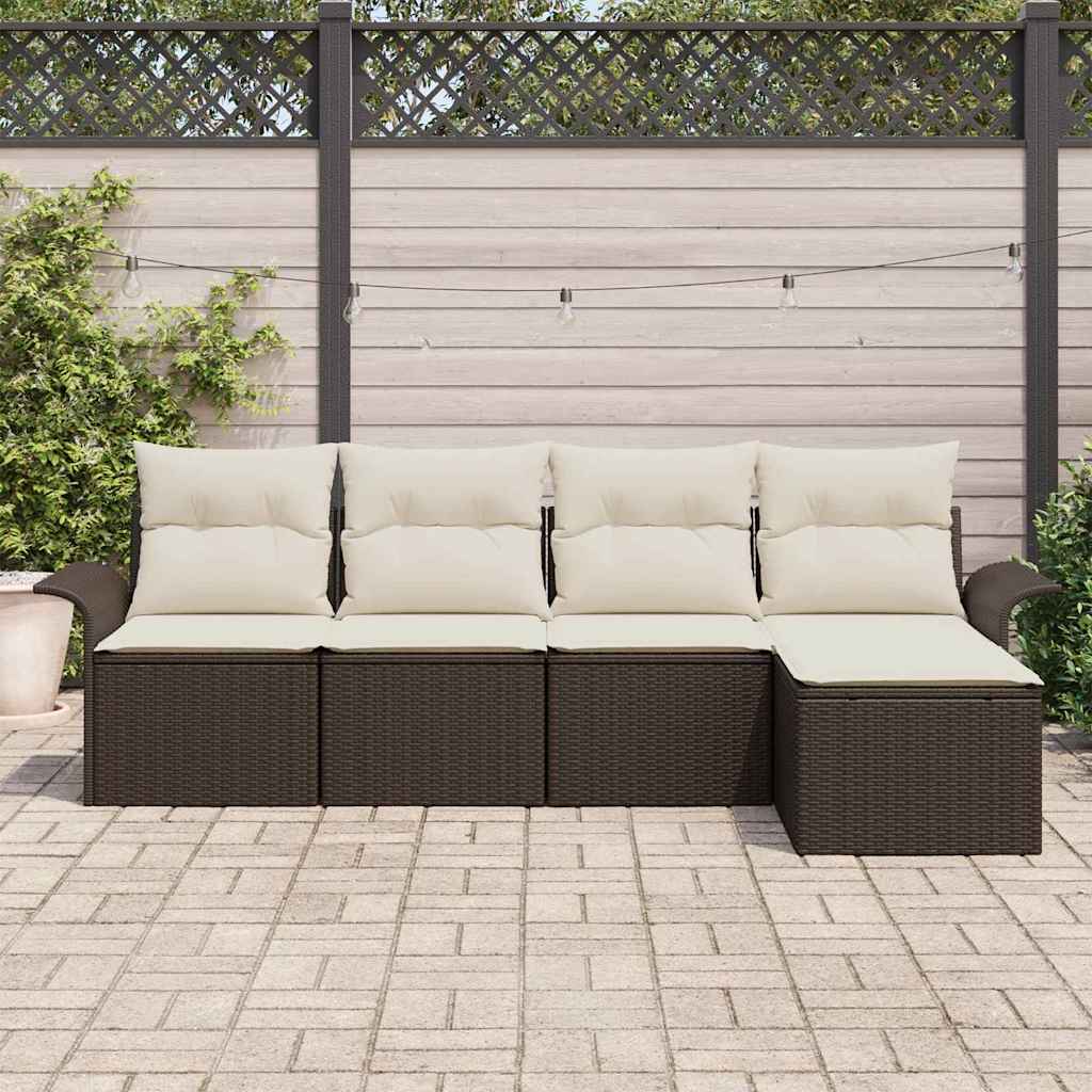 Buitensofa met kussen 5 pcs Bruin poly rattan is nu te koop bij PeponiXL, paradijselijk wonen!