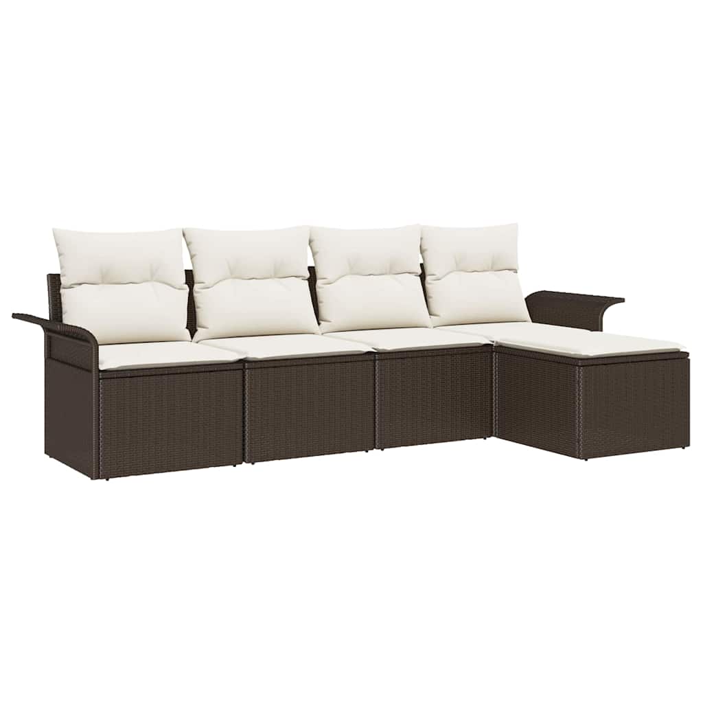 Buitensofa met kussen 5 pcs Bruin poly rattan is nu te koop bij PeponiXL, paradijselijk wonen!