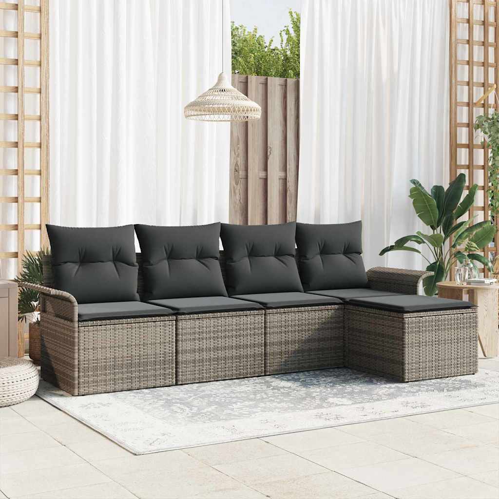 Buitensofa met kussen 5 pcs Grijs poly rattan is nu te koop bij PeponiXL, paradijselijk wonen!