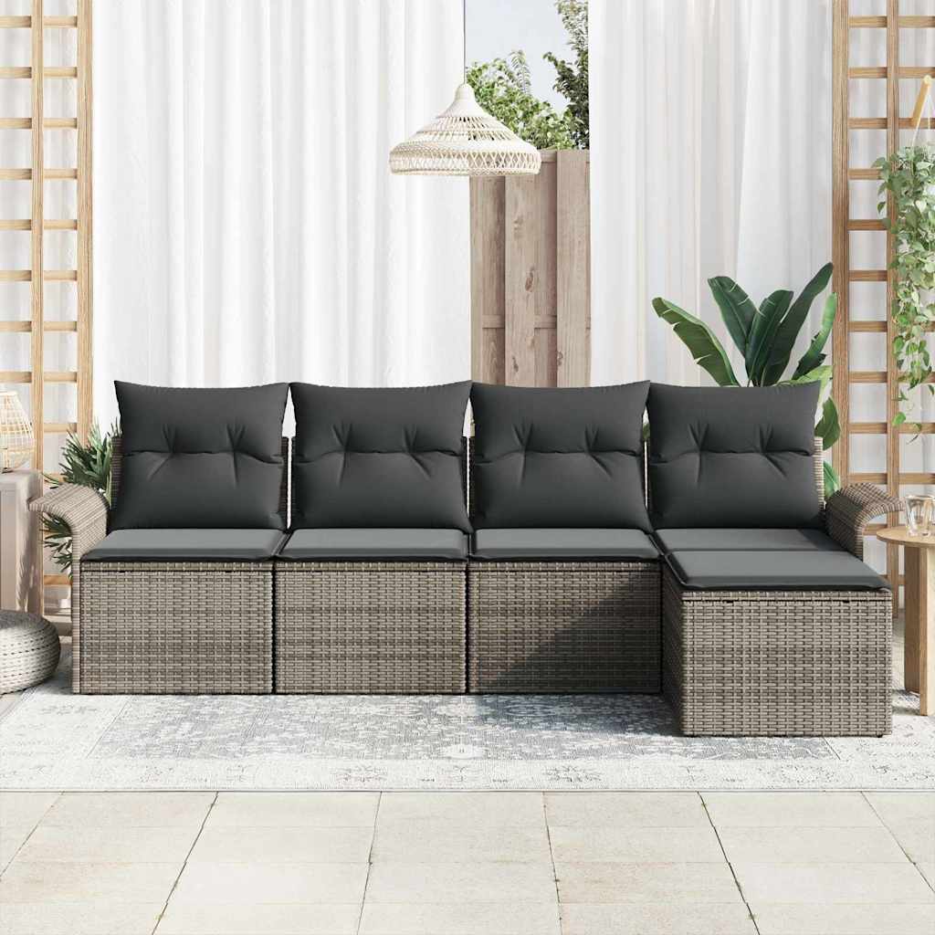 Buitensofa met kussen 5 pcs Grijs poly rattan is nu te koop bij PeponiXL, paradijselijk wonen!