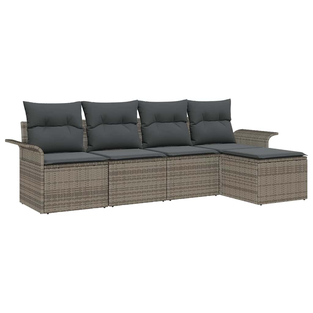 Buitensofa met kussen 5 pcs Grijs poly rattan is nu te koop bij PeponiXL, paradijselijk wonen!