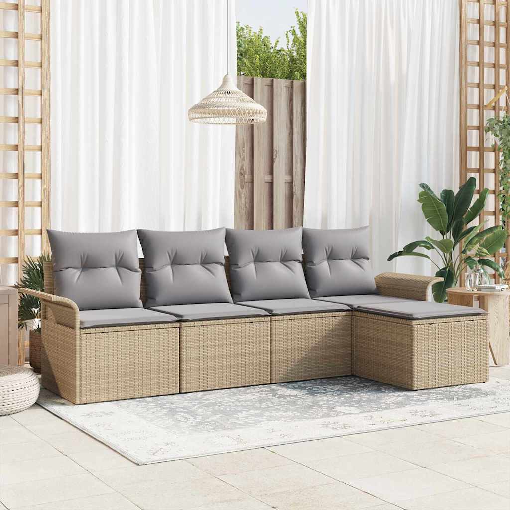 Buitensofa met kussen 5 pcs Beige poly rattan is nu te koop bij PeponiXL, paradijselijk wonen!