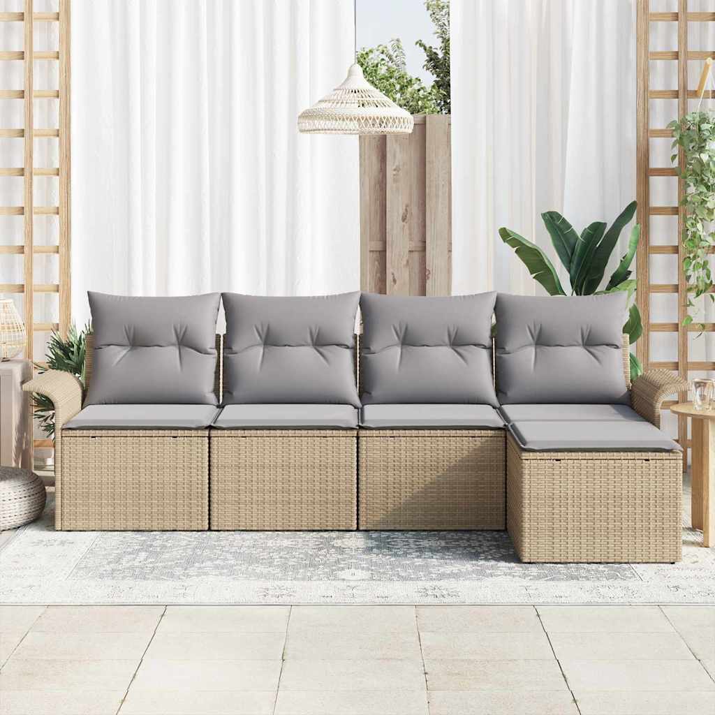 Buitensofa met kussen 5 pcs Beige poly rattan is nu te koop bij PeponiXL, paradijselijk wonen!