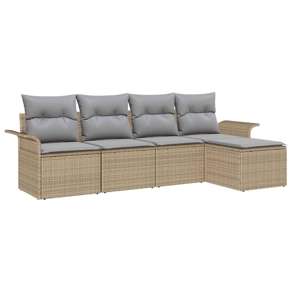 Buitensofa met kussen 5 pcs Beige poly rattan is nu te koop bij PeponiXL, paradijselijk wonen!