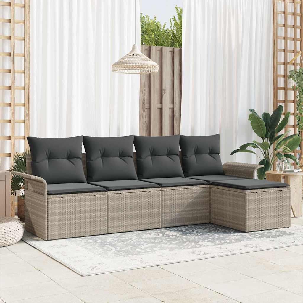 Buitensofa met kussen 5 pcs Lichtgrijs poly rattan is nu te koop bij PeponiXL, paradijselijk wonen!