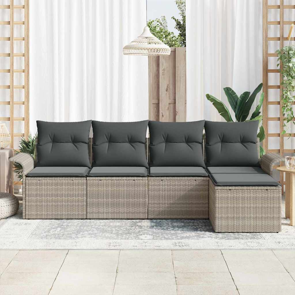 Buitensofa met kussen 5 pcs Lichtgrijs poly rattan is nu te koop bij PeponiXL, paradijselijk wonen!