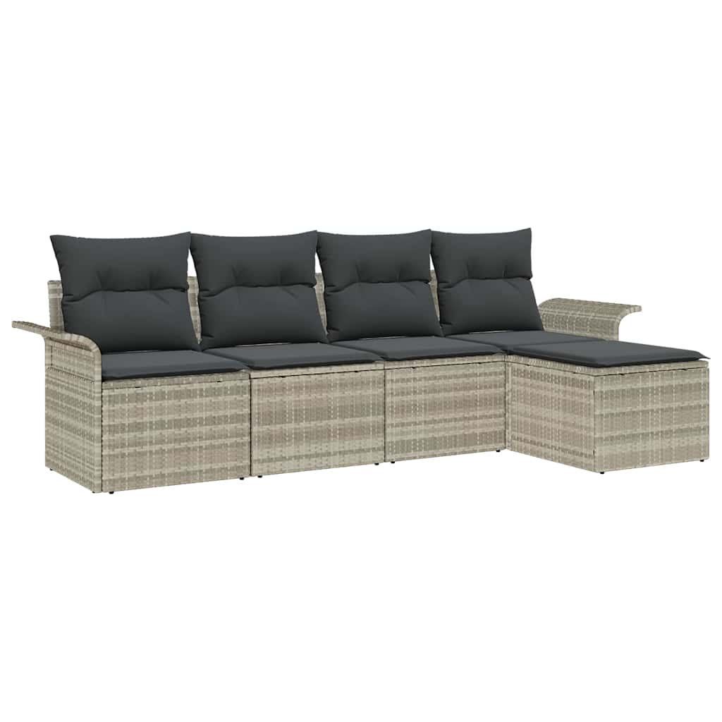 Buitensofa met kussen 5 pcs Lichtgrijs poly rattan is nu te koop bij PeponiXL, paradijselijk wonen!