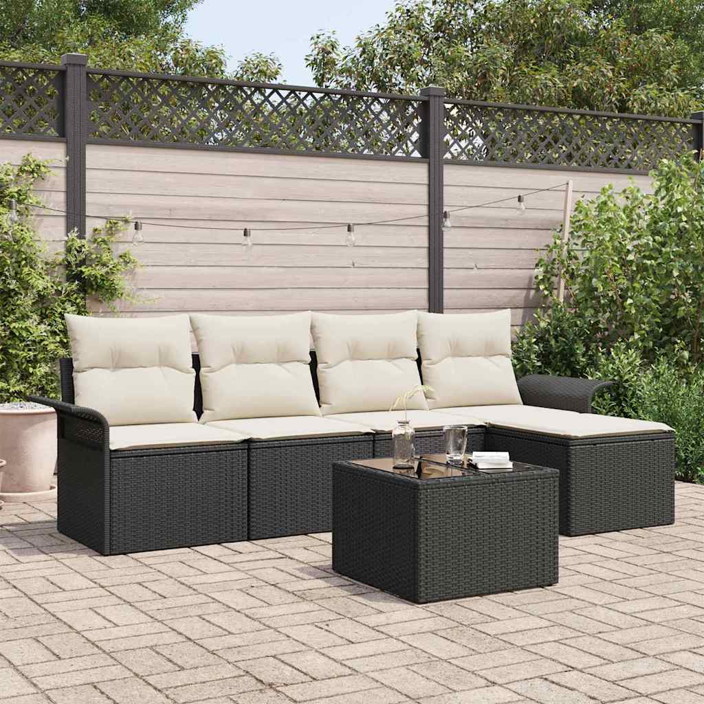 Buitensofa met kussen 6 pcs Zwart poly rattan is nu te koop bij PeponiXL, paradijselijk wonen!