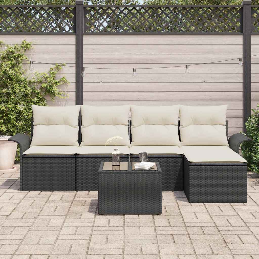 Buitensofa met kussen 6 pcs Zwart poly rattan is nu te koop bij PeponiXL, paradijselijk wonen!