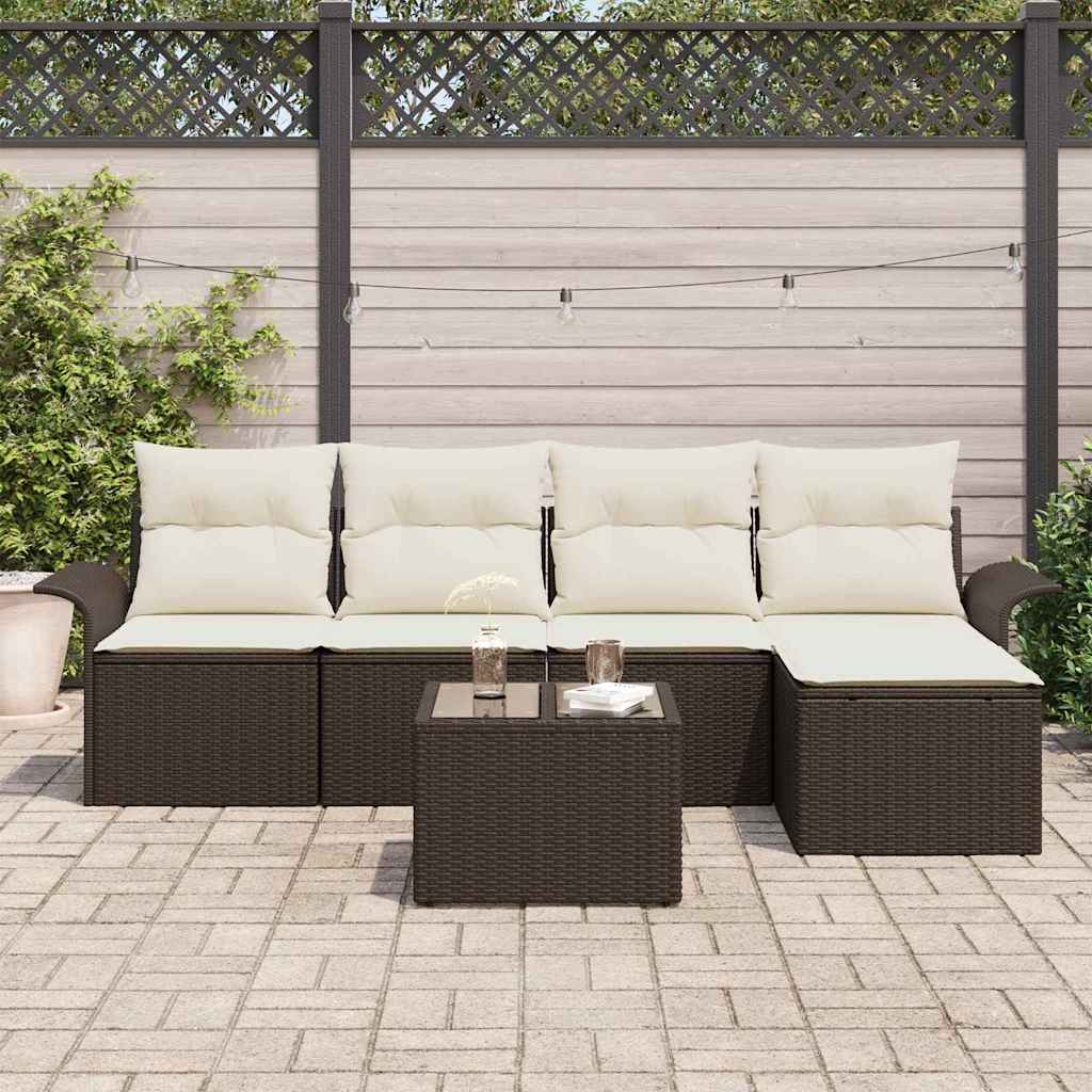Buitensofa met kussen 6 pcs Bruin poly rattan is nu te koop bij PeponiXL, paradijselijk wonen!