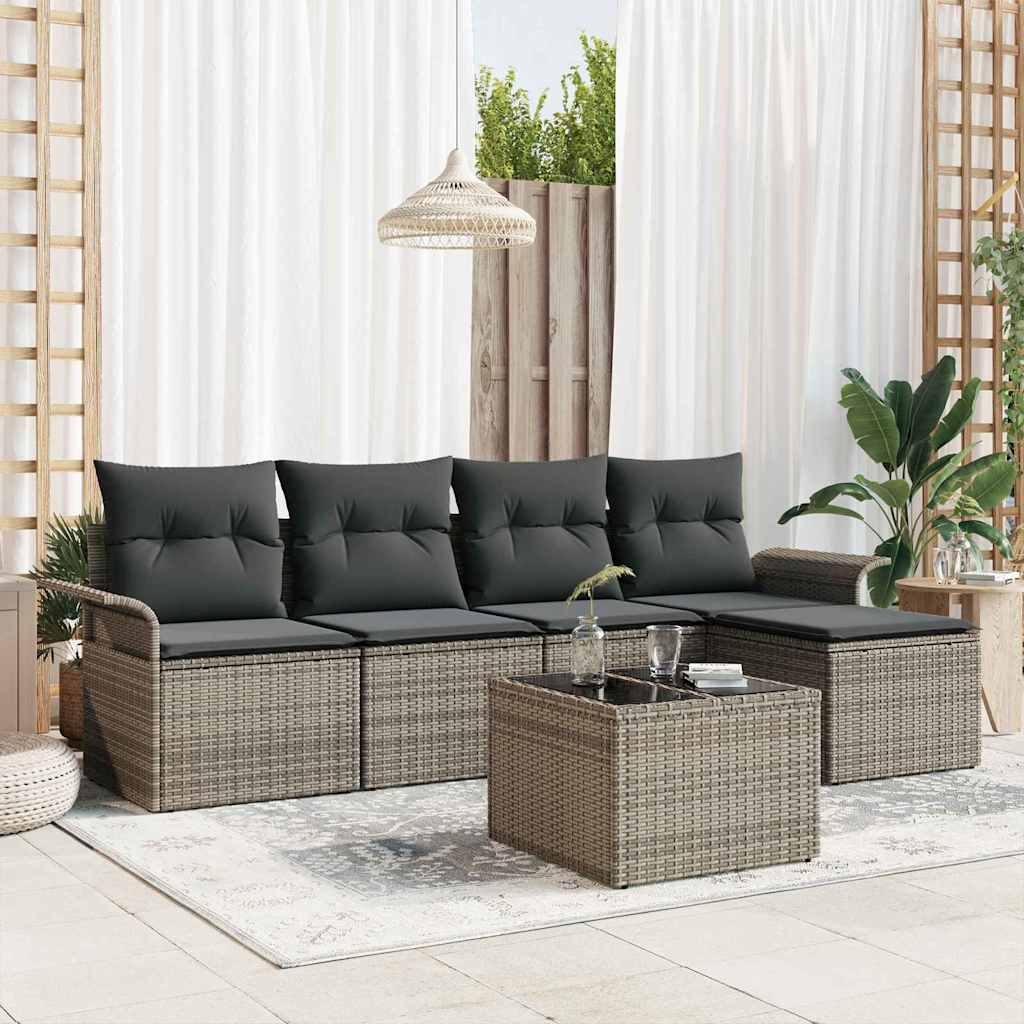 Buitensofa met kussen 6 pcs Grijs poly rattan is nu te koop bij PeponiXL, paradijselijk wonen!