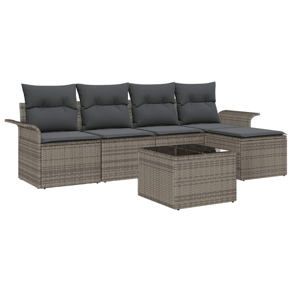 Buitensofa met kussen 6 pcs Grijs poly rattan is nu te koop bij PeponiXL, paradijselijk wonen!