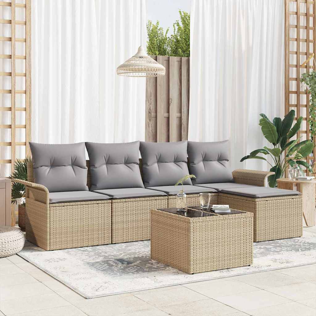 Buitensofa met kussen 6 pcs Beige poly rattan is nu te koop bij PeponiXL, paradijselijk wonen!