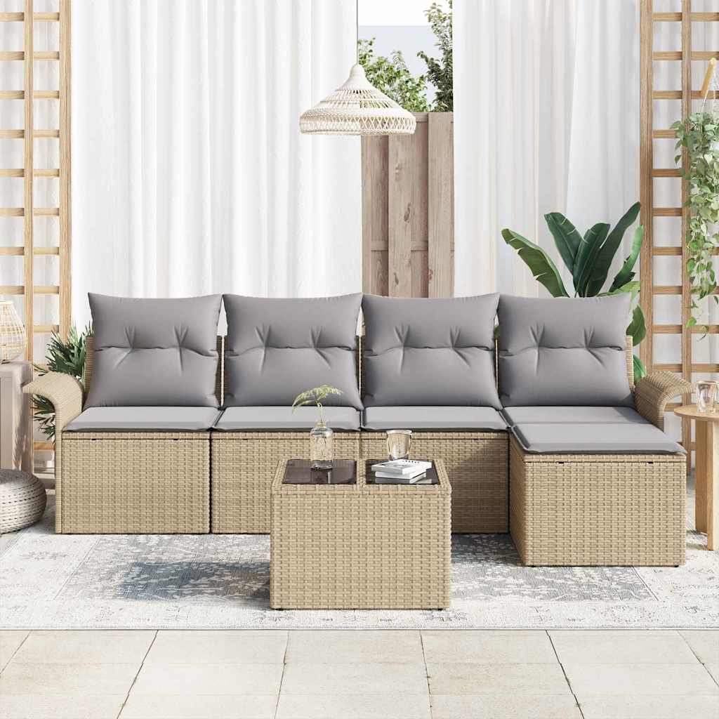Buitensofa met kussen 6 pcs Beige poly rattan is nu te koop bij PeponiXL, paradijselijk wonen!