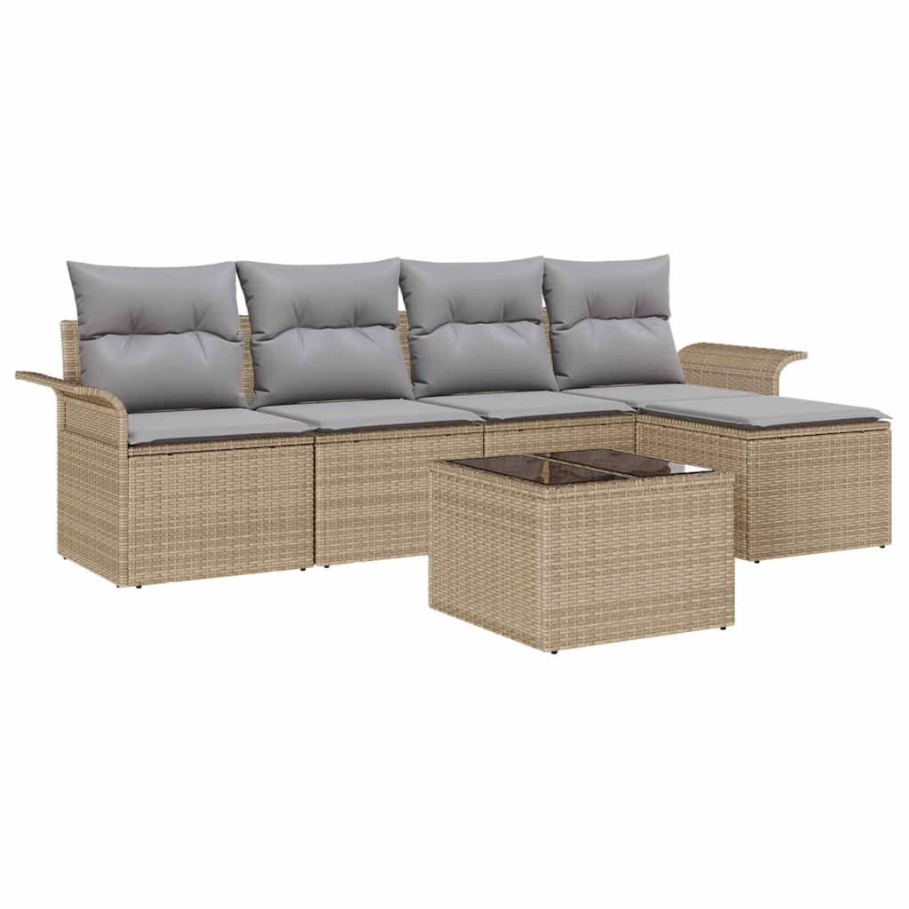 Buitensofa met kussen 6 pcs Beige poly rattan is nu te koop bij PeponiXL, paradijselijk wonen!