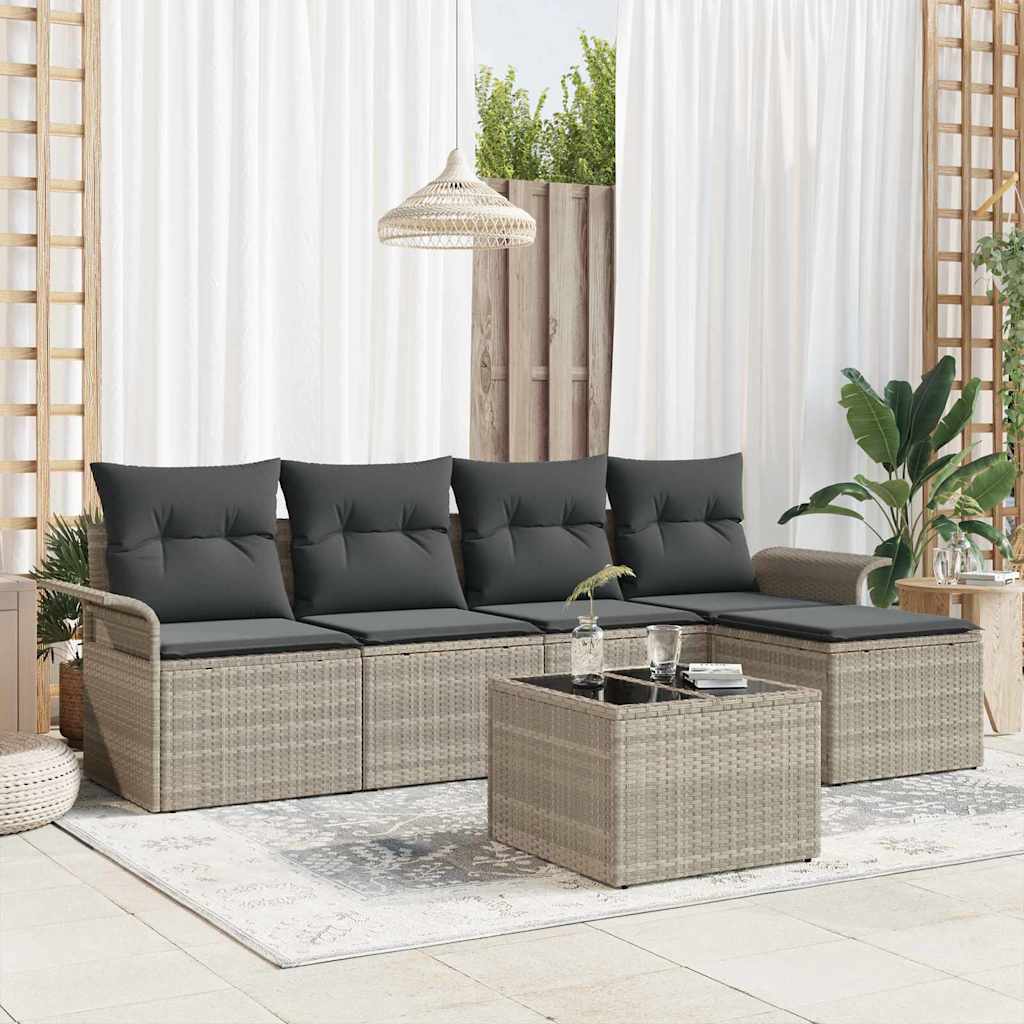Buitensofa met kussen 6 pcs Lichtgrijs poly rattan is nu te koop bij PeponiXL, paradijselijk wonen!