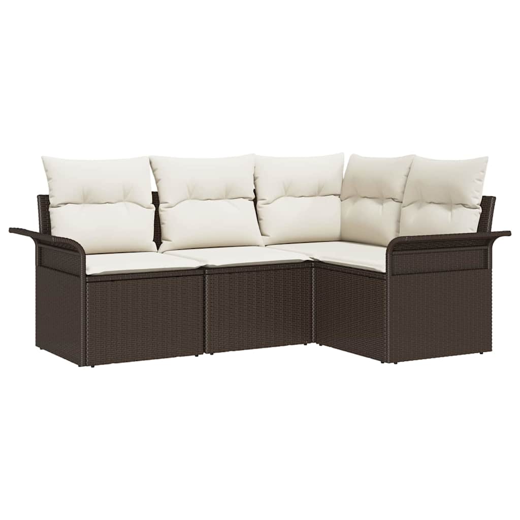 Tuin Sofa Set met kussen 4 pcs Bruin poly rattan is nu te koop bij PeponiXL, paradijselijk wonen!